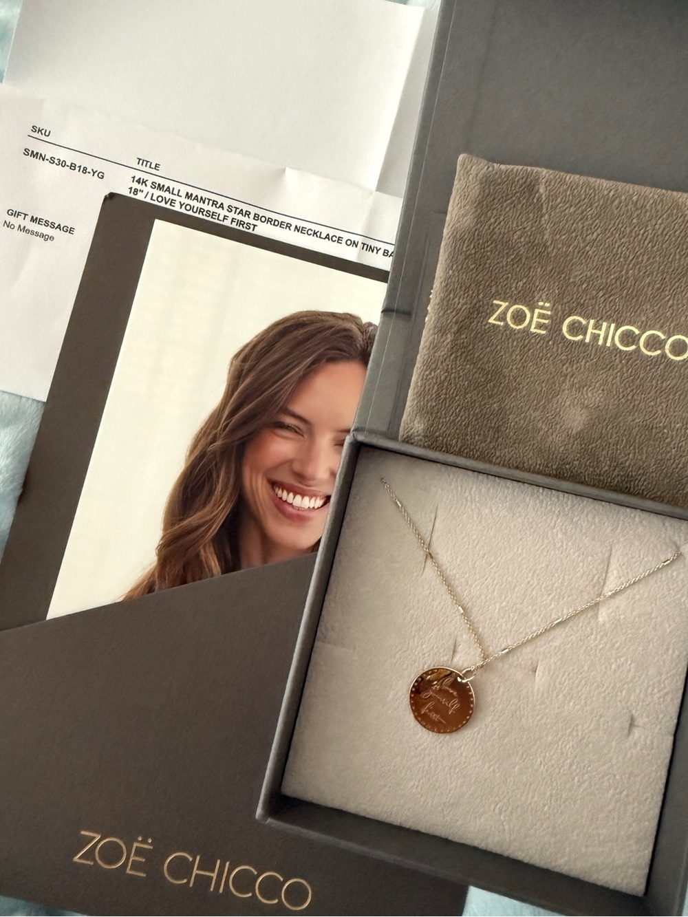 Zoe Chicco Gold Disc Pendant Necklace - Love yourself first